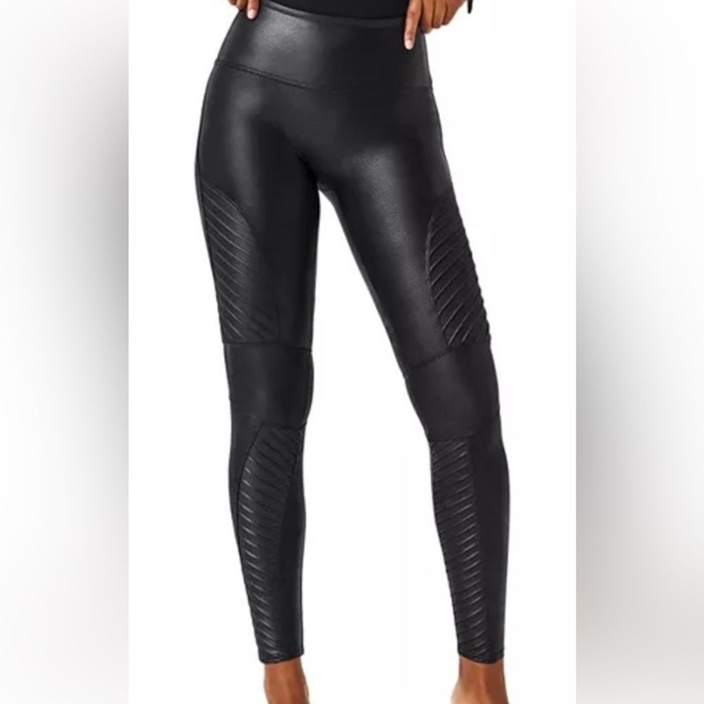 Spanx Black Faux Leather Leggings moto